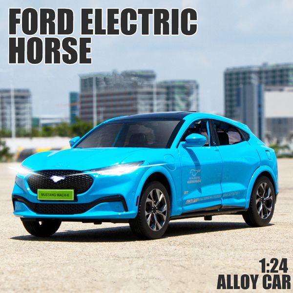 1:24 Ford Mustang Horse Electric Mach-E Aleación Modelo de Sports Car Metal Metal Nuevo CAR ENERGÍA Modelo Sound and Light Kids Toys regalo