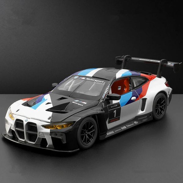 1/24 M4 alliage modèle de voiture de sport moulé sous pression en métal jouet voiture véhicules modèle Simulation son et lumière Collection cadeau pour enfants 231227