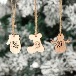 1-24 numéros compte Countdown Avent de Noël Calendrier en bois Sacs-cadeaux Pendre de Noël Numéro d'étiquette Calendrier suspendu