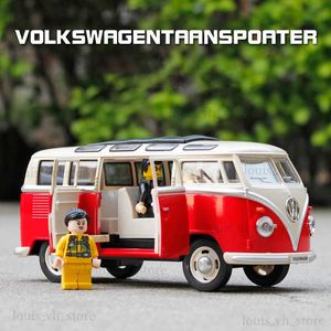 1 24 Volkswagen VW T1 BUS alliage modèle voiture jouet moulé sous pression en métal coulée son et lumière voiture jouets pour enfants véhicule T230815