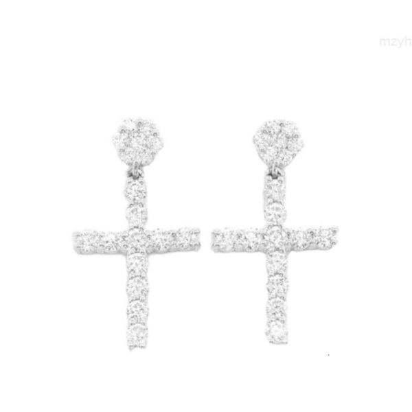 Boucles d'oreilles à tige en diamant avec croix pendantes de 1,25 ct en or rose blanc jaune 14 carats pour homme