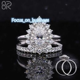 1-2CT Déchirure Drop Moisanite Pear Cut Engagement Anneau Halo Bridal Half Eternity Round 925 SIVER VVS ALLANTS DE MARIAGE