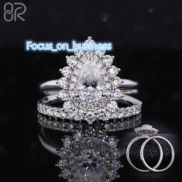 1-2CT Déchirure Drop Moisanite Pear Cut Engagement Anneau Halo Bridal Half Eternity Round 925 SIVER VVS ALLANTS DE MARIAGE