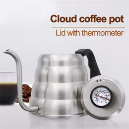 1.2L roestvrij staal giet over koffie Moka pot espresso thee zwanenhals ketel met thermometer koffie accessoires barista gereedschap 210330