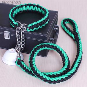 1.2M 17 kleuren Lengte Dubbele Streng Touw Grote Hondenriemen Metalen P Keten Gesp Nationale Kleur Huisdier Trekkabel Halsband Set A 14 L230620