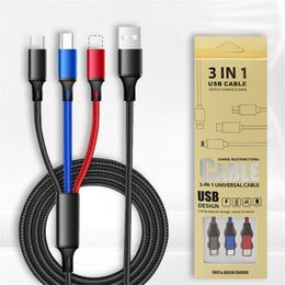 1.2M 3 In 1 Nylon Gevlochten data Opladen Meerdere USB Oplaadkabel 3A Kabel IOS Type C Micro voor iphone samsung huawei LG met doos