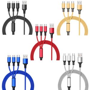 1,2 m 3 in 1 nylon gevlochten kabels Multi -kleuren USB snellaadkabel Type C Android Charger Cord
