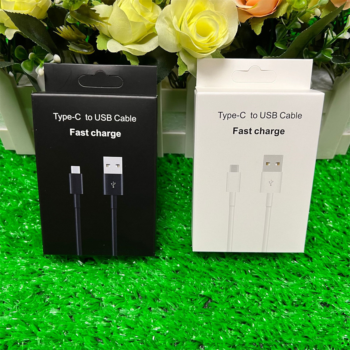 1.2m 4ft 2m 6ft typ C USB C -kablar snabb snabb laddningskabeltråd för Samsung S10 S20 S21 S22 S23 Huawei HTC LG med detaljhandeln