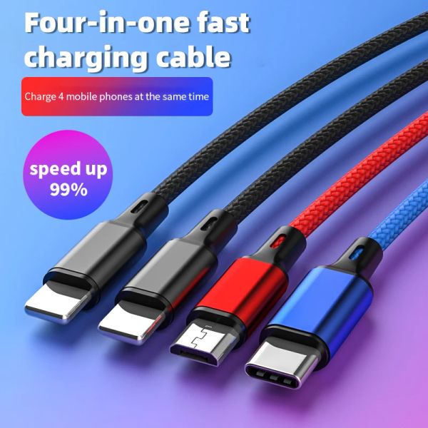 1.2m Tipo doble C 4 en 1 Cable de carga de cargador USB Cable de carga Múltiples puertos Cable de carga Conector Micro USB typec para teléfonos celulares