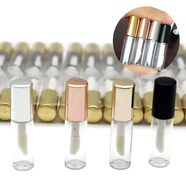 Tubos de brillo de labios de plástico transparente vacío de 1,2 ML, tubo de labios, lápiz labial, Mini contenedor de muestra de cosméticos con tapa de oro rosa, 4 colores