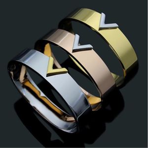 1 2 mm brede luxe sieraden roestvrijstalen pulseira merk armband bangle 18k gouden zilver roze vergulde v armband voor vrouwelijke mannen 286G