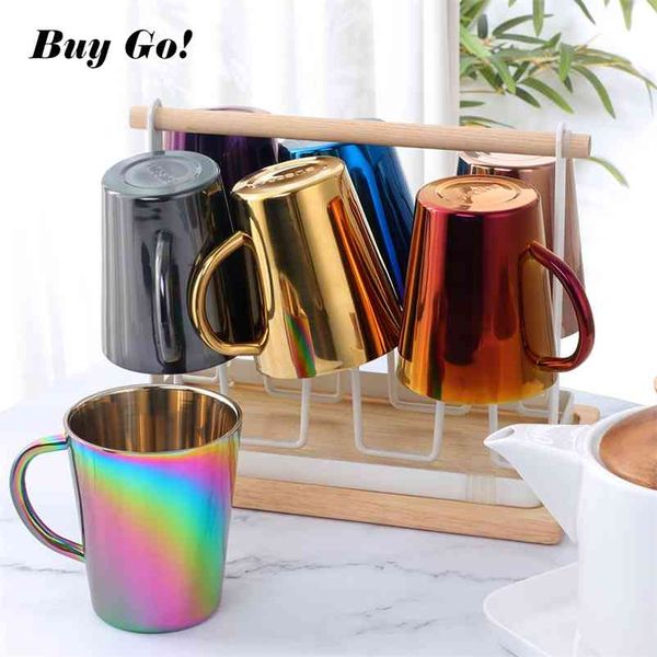 1/2 Uds taza de café de acero inoxidable de doble pared 300ml taza de arcoíris portátil vaso de viaje tazas de té de la leche tazas de agua de oficina 210804