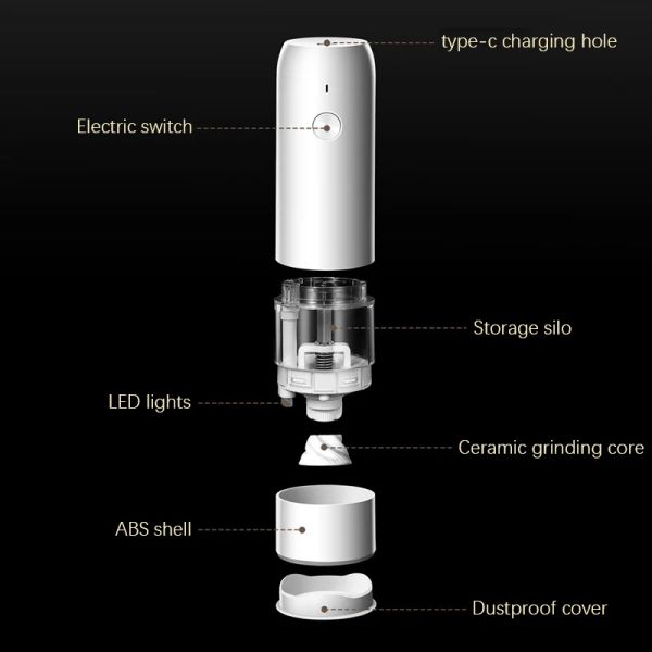1/2pcs Grider de moulin à épices rechargeable USB avec moulin à moulin à épices à LED Gadgets de broyage de cuisine réglable LED Light Light