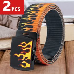 Ceinture de taille réglable en toile pour hommes et femmes, longueur 130cm, décontractée, avec boucle en Grain de flamme, accessoires pour vêtements, 1/2 pièces