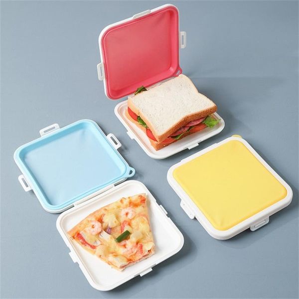 1 / 2pcs Portable réutilisable Silicone Sandwich Case à lunch Boîte de pain grillé