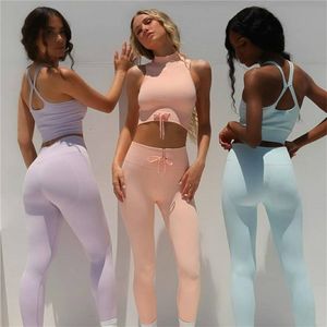 1/2 pièces sans couture Long Yoga ensemble taille haute Gym course Fitness costume vêtements d'entraînement femmes vêtements de sport vêtements de sport 220330