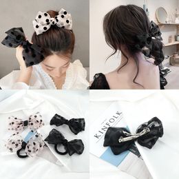 1-2 pcs/set mode grote boog haarclip voor vrouwen meisjes grote boog-knoop polka dots organza zoete haarspelden haaraccessoires