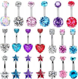 1/2Piece crystal belly button piercing 14G zircon heart belly bar cute navel piercing jewelry shiny navel bar cartilage earring