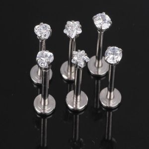 1 2x8x3mm 16G argent filetage interne Prong Gem Labret piercing lèvre Zircon labret anneau Tragus Earring280K