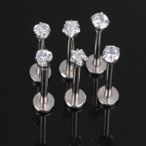 1 2x8x3mm 16G argent filetage interne Prong Gem Labret piercing lèvre Zircon labret anneau Tragus Earring313w