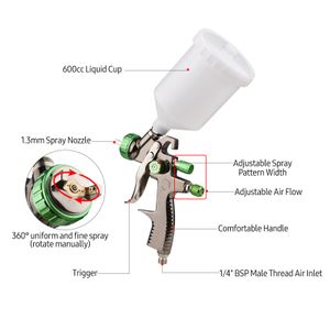 1.3/1,4 mm/1,7 mm/2,0 mm Mondstuk 600cc Professionele LVLP/HVLP Mini Paint Spray Gun Airbrush voor het schilderen van auto Aerograaf pneumatisch pistool