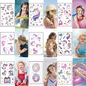 1/3/5/8 Feuilles mignonnes arc-en-ciel Unicorn Crown Tattoo Tatouer Girl Boy Birthday Birthday Unicorn Thème Party Decor Tattoos temporaire