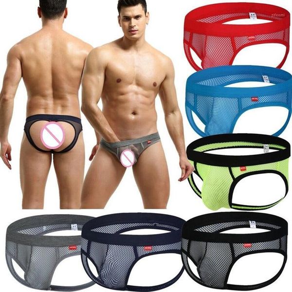 1 3 6 pièces trous de maille sous-vêtements sexy gay slips de bikini pour hommes jockstraps pochette homme culottes tongs dos nu caleçons exotiques Sho261g