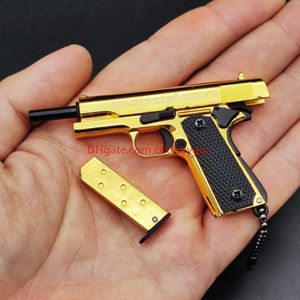1: 3 Gold Metal M1911 Mini Alloy Keychain Colt Toy Gun Model Fake Gun Look Look Real Collection Pubg Prop Birthday Hanging Gift For Boy Indrukwekkend Decompress Toys