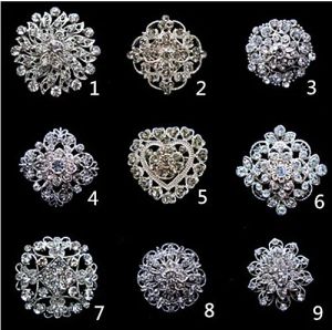 1,3 inch sprankelend zilver helder strass kristal diamante bloem pinnen bruidstaart boeket pin broche gemengde ontwerpen