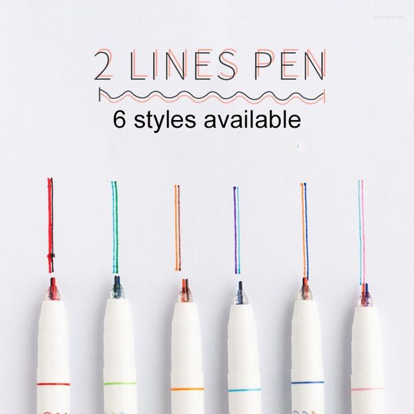 1/3 pcs Two-Color Line Gel stylos Set Creative Graffiti Pen Art Drawing Supplies Kawaii Stationery Student Reading Marker DIY