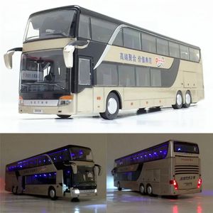 1/32 alliage bus jouet à deux étages bus modèle simulation voiture pour enfants bus touristique jouet voiture cadeau 240113