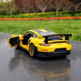 1:32 Porsche 911 GT2 RS Supercar Alloy CAR Diecasts speelgoedvoertuigen Auto -model Model Geluid en licht terugtrekking Auto speelgoed voor kinderen Geschenken