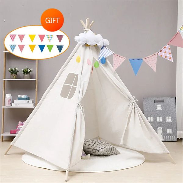 1.35m Cargas para niños portátiles Tipi Play House Kids Cotton Canvas Play Indian Play Wigwam Child Little Teepee Room Decoración 240109