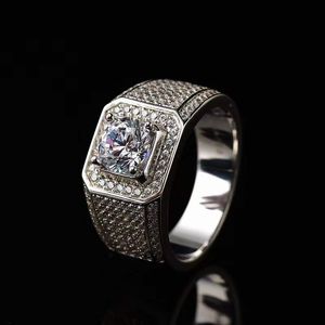 1-3ct Mens Moissanite Gemstone Luxe Ring 925 Sterling Silver Platinum Plated White Gold Fine Jewelry Drop