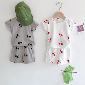 1-3 ans bébé filles vêtements ensembles enfants cerise deux pièces ensemble d'été garçons décontracté coton costume combinaisons 210429