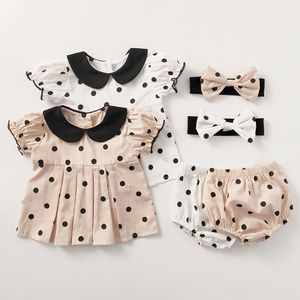 1-3 ans bébé filles vêtements ensembles été fille ensemble dot haut à manches courtes + shorts + ceinture de cheveux 3pcs / set 210429