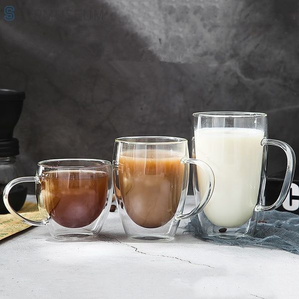 Verres à Double paroi, tasse à café expresso 80/250/350/450 ML, tasse en verre Transparent résistant à la chaleur avec tasses à Double fond 1/4/6 pièces