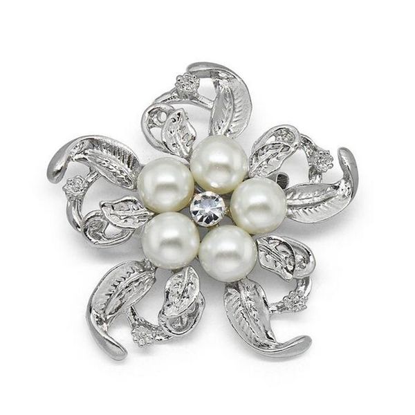 1,4 pouces Vintage ton argent crème perle et strass cristal fleur broche robe de mariée accessoire broches