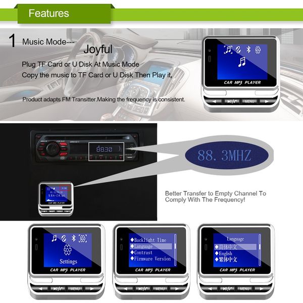 1/4 LCD Coche MP3 FM Transmisor Modulador Bluetooth Manos Música Reproductor de MP3 con Control Remoto Soporte Tarjeta TF USB310A