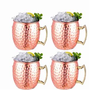 1/4 stuks 550 ml 18 ounces Moskou Mule mok roestvrij staal gehamerd koper vergulde bierbeker Coffee Cup Bar Drinkware 210409