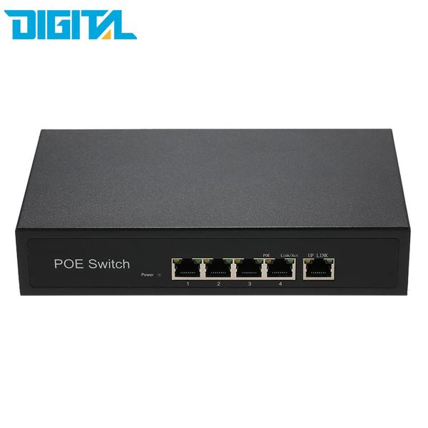 Freeshipping 1 + 4 puertos 10/100Mbps PoE Switch Injector Power Over Ethernet IEEE 802.3af para cámaras AP VoIP Caja de adaptador de fuente de alimentación incorporada