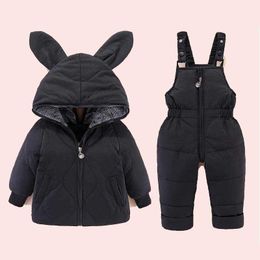 1-4 jaar Kids Baby Snowsuit Hooded Down Jassen + Jumpsuit 2 stks Sets Koreaanse Stijlvolle Peuter Jongens Meisjes Skiën Suit Winter Clothes H0909