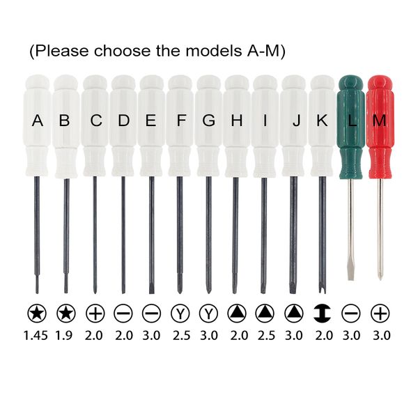 Étoile à cinq branches 1.45/1.9, tournevis Phillips/à tête plate, 2.5 Y/3.0Y, Triangle 2.0/2.5/3.0, tournevis à clé 2.0 U H
