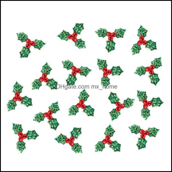Baies rouges de 1,4 pouces avec feuilles vertes, fournitures de décoration d'arbre de noël, accessoires en tissu artistique pour bricolage, ornement de fête à domicile, livraison directe 2021