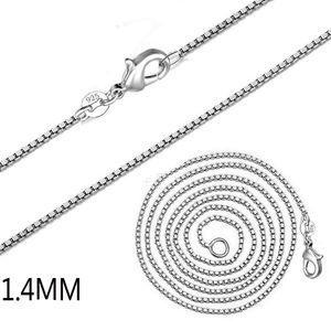 1.4mm 925 estampillé boîte chaîne collier en argent sterling collier pour hommes femmes mode fermoir mousqueton chaîne adapté à la fabrication de bijoux 16 18-24 pouces
