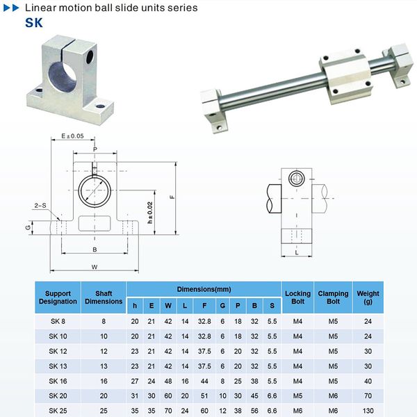 1/4pcs Soporte de cojinete SK8 SK10 SK12 SK16 SK20 Soporte de eje de riel lineal para el enrutador CNC de la mesa del eje XYZ de las piezas de impresora 3D
