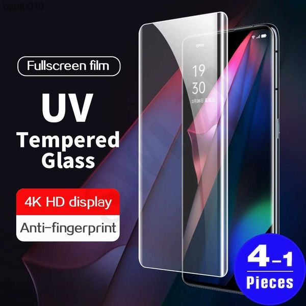 1-4 pièces verre trempé à couverture complète pour OPPO Reno 6 pro plus 5 4 3 pro 5G film de protection en verre UV protecteur d'écran de téléphone colle UV L230619