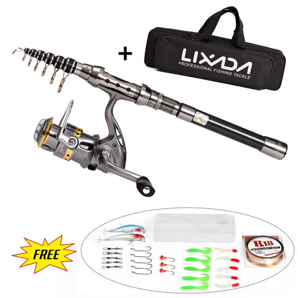 1.5 / 1.8 / 2.1 / 2.4m canne à pêche télescopique bobine combo Kit complet pêche à la ligne Spinning Reel Lures Line Set dans le sac de rangement cas Pesca