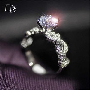 1.5 Carat AAA Zirkoon Sieraden Bruiloft Engagement Ringen voor Vrouwen Vintage Zilveren Kleur Band Ringen Anel Crystal Bague Bladeren DD097 X0715