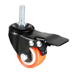 1,5 inch meubels Swivel Caster Wheels PU 360 graden schroefdraadstam Rollerwiel met rem voor platform trolley stoel M8x25mm